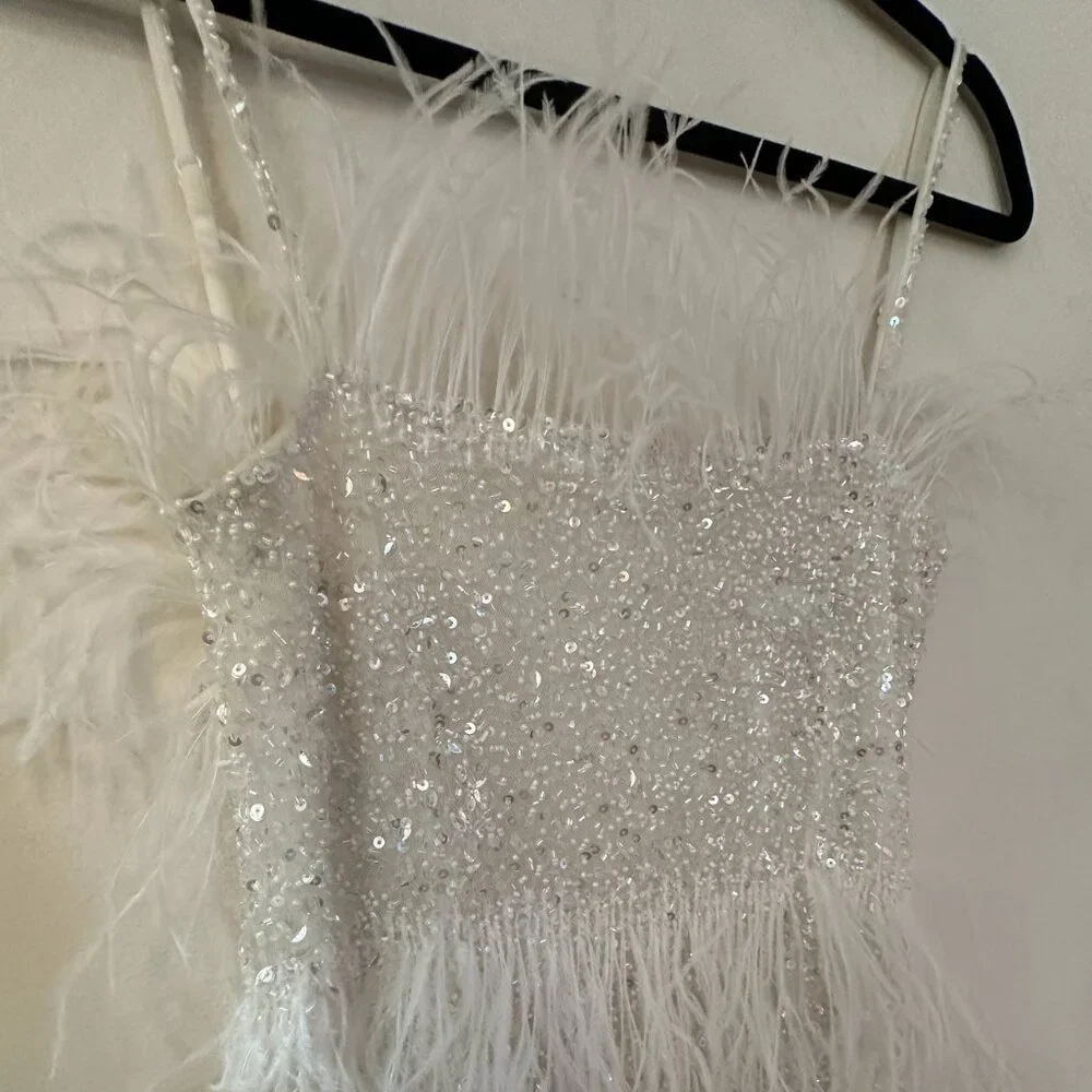 Rachel Gilbert Sequin & Feather Designer Dress - Picture 3 of 4